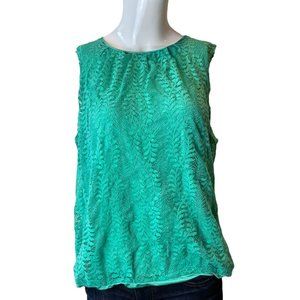 Liz Claiborne Womens Lace Tank Top Sleeveless Round Neck 72613-3 Green SZ Large